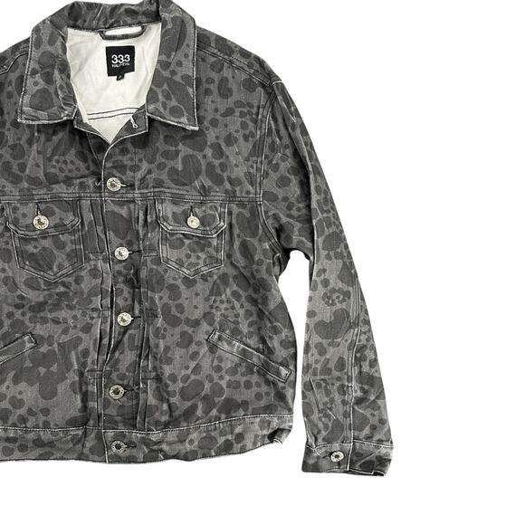 Half Evil 333 Men's Black and Gray Spotted Denim Jacket Retro Streetwear Small - Picture 2 of 6